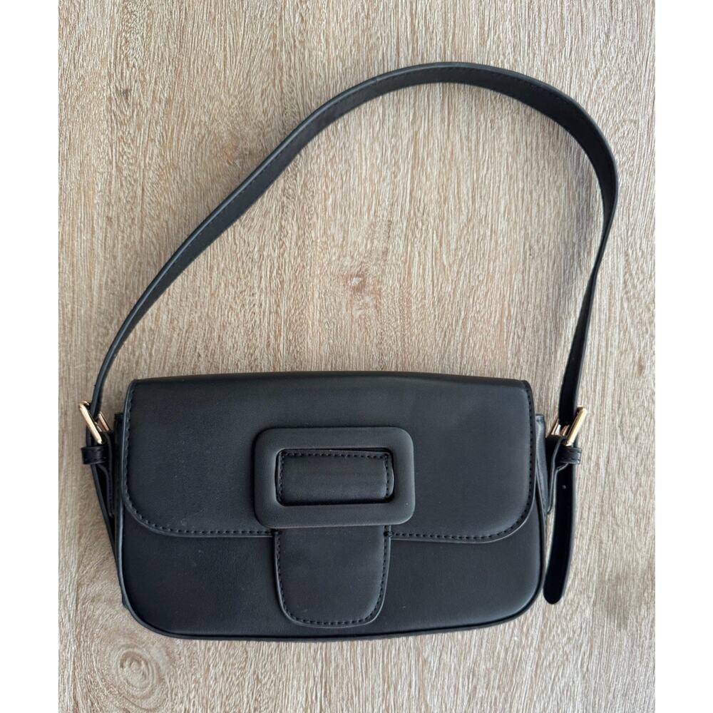 Madison West Black Gabi Vegan Leather Shoulder Bag